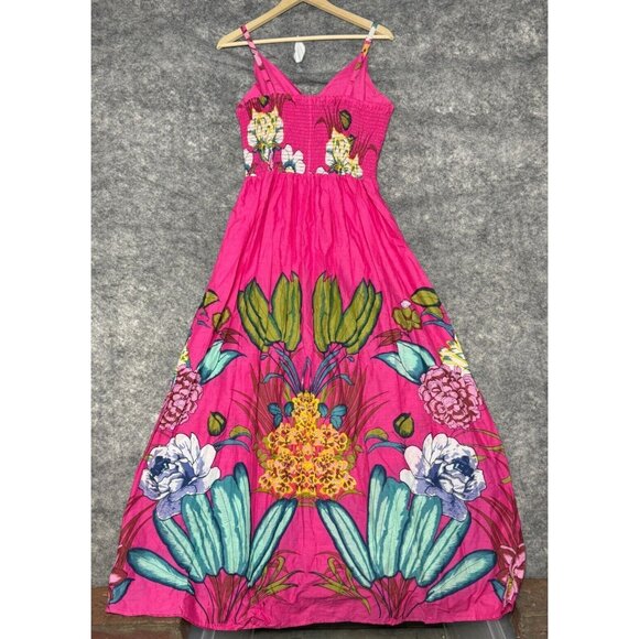 Maurices Dress Womens L Pink Floral Maxi Sundress Empire V Neck Smocked NEW - Picture 2 of 11